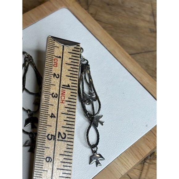 Silver Dangle Earrings With Bird Charms & Twisted Chains For Women - Picture 4 of 5